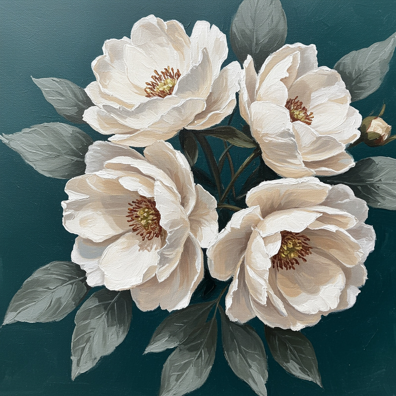 Delicate White Flowers Still Life Painting