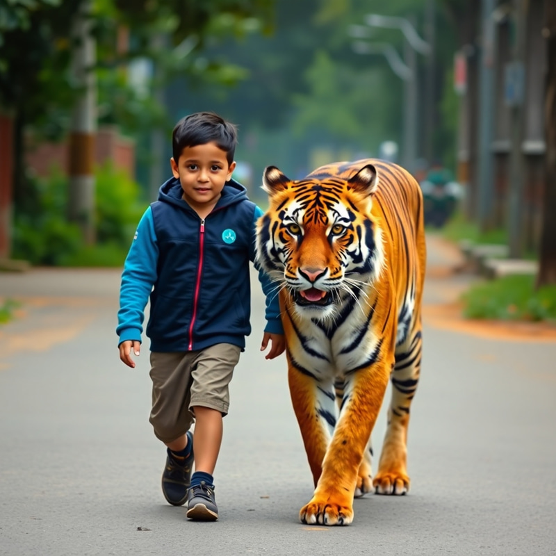 Boy Walking with Tiger: A Unique Adventure Boy Walking with Tiger: A Unique Adventure