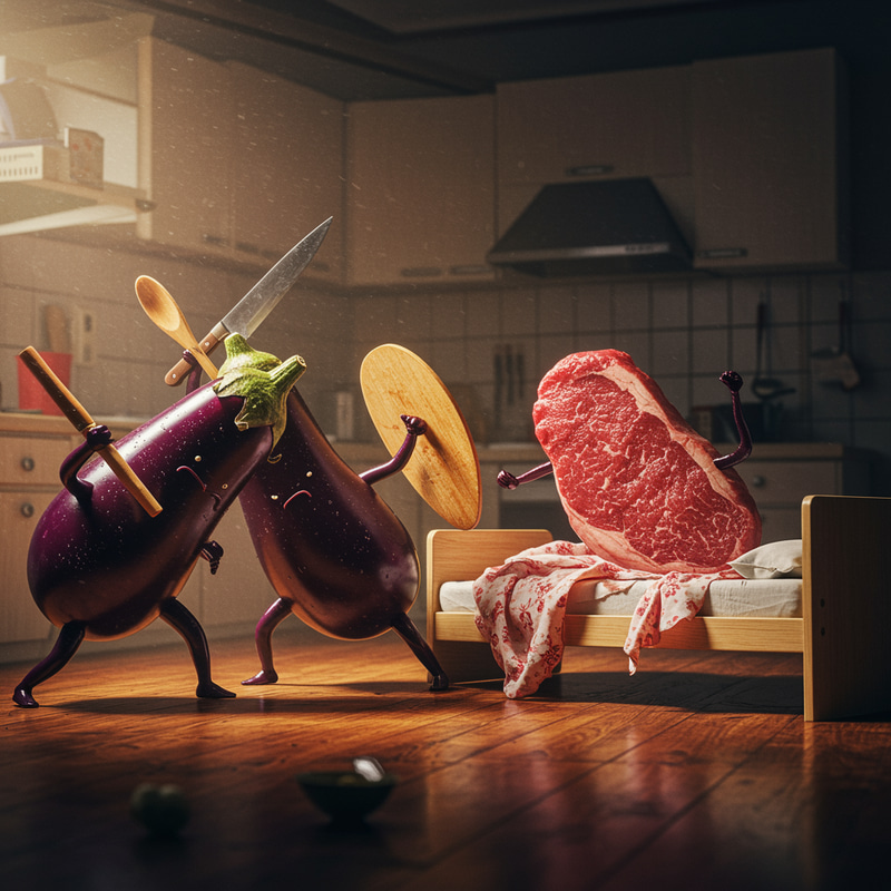 Epic Eggplants Battle: A Stake Saves the Day!