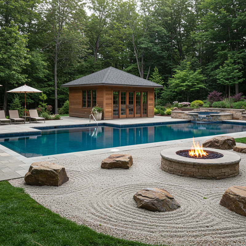 Stunning Pool, Pool House & Zen Garden Design Stunning Pool, Pool House & Zen Garden Design