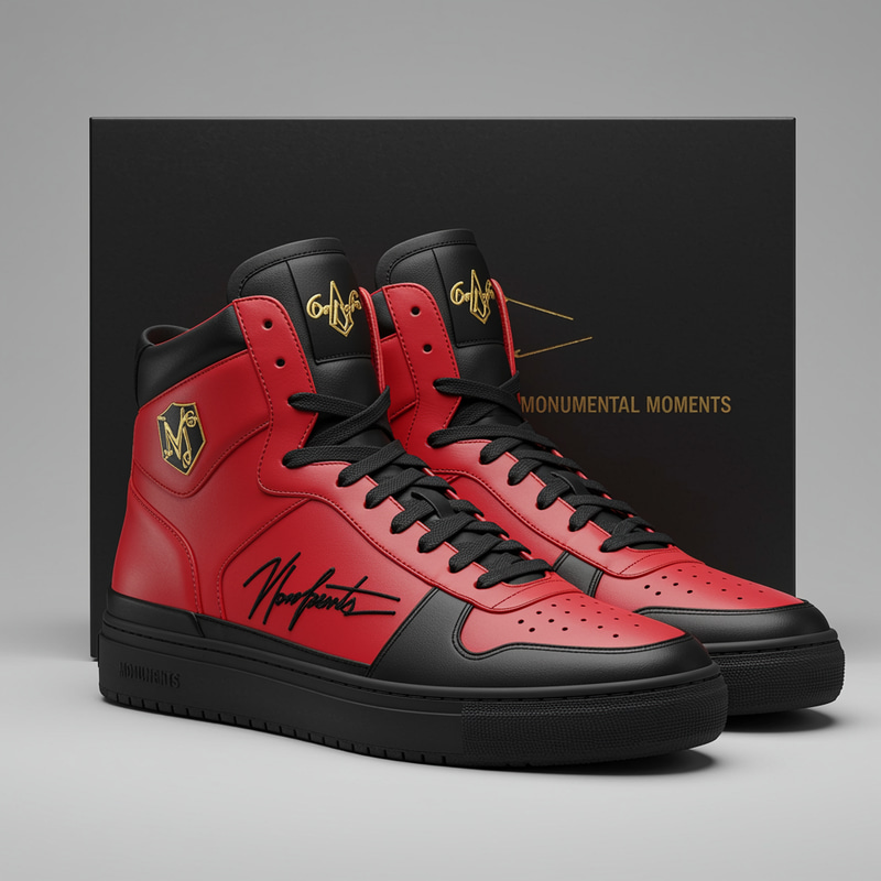 Monumental Moments: Red & Black High Top Sneakers