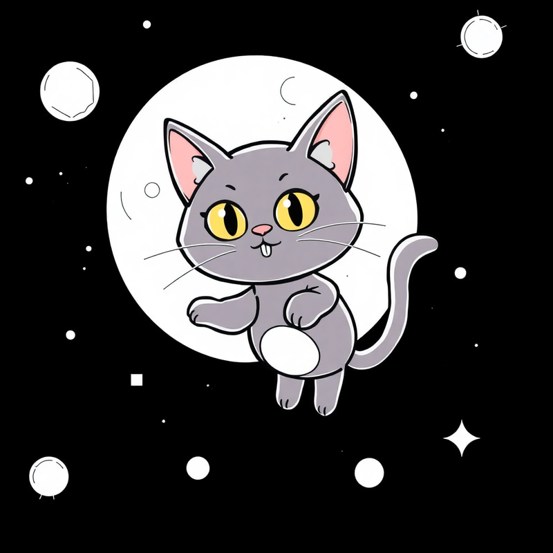 Cartoon Cat in Space - Line Drawing Art Cartoon Cat in Space - Line Drawing Art