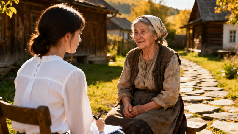 Hyperrealistic Village Interview Photography