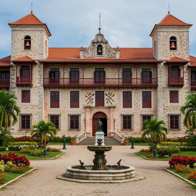 17th Century Colonial Royal Palace by Caribbean Sea 17th Century Colonial Royal Palace by Caribbean Sea