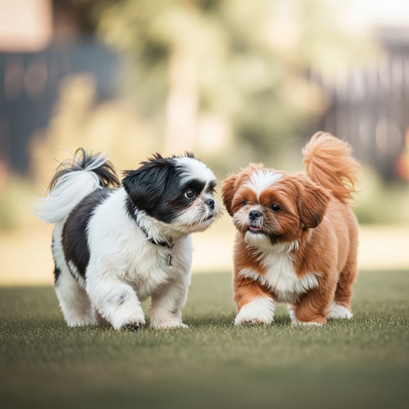 Two Shih Tzu Dogs Playing Together Two Shih Tzu Dogs Playing Together