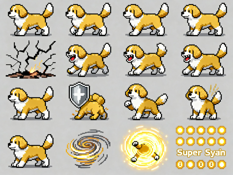 2D Game Sprite Sheet: Golden Border Collie Poodle
