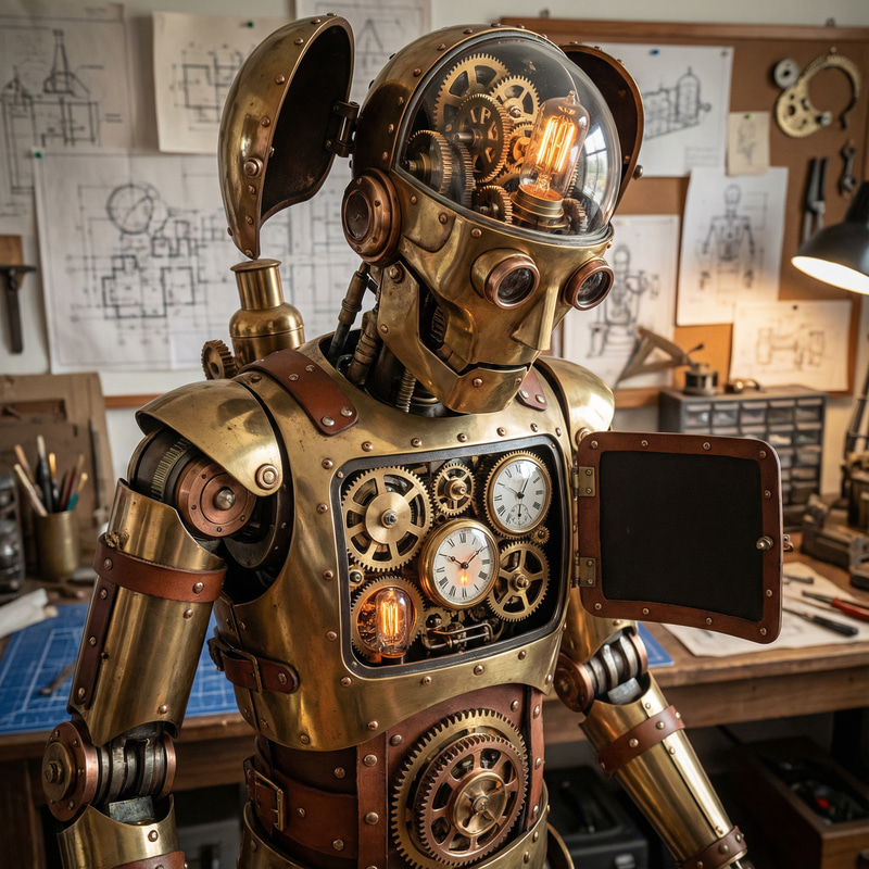 Steampunk Mechanical Man: Intricate Clockwork Design