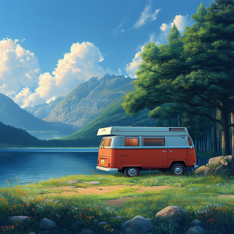 Camper Van by the Lake - Ultra Detailed Computer Art Camper Van by the Lake - Ultra Detailed Computer Art