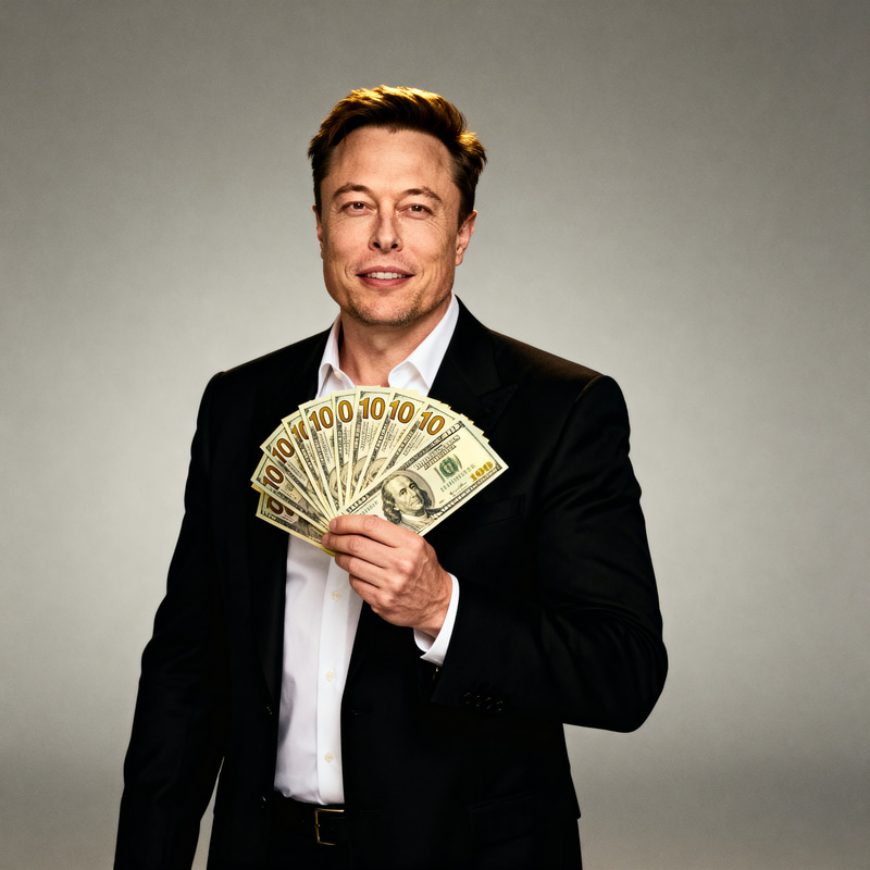 Elon Musk with Hundred Dollar Bills - Art Elon Musk with Hundred Dollar Bills - Art