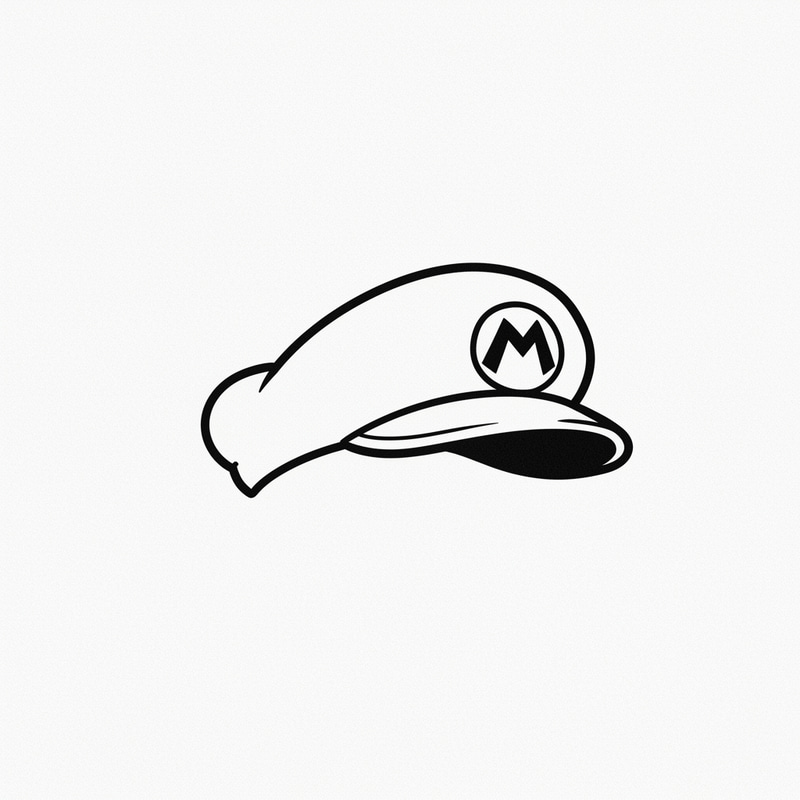 Small Black and White Mario Hat Tattoo Design