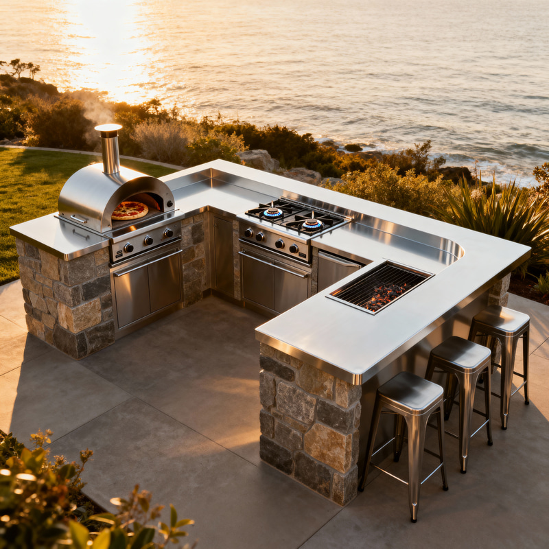 Stylish Outdoor Kitchen with Pizza Oven & BBQ