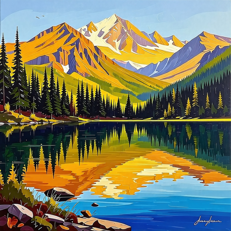 Golden Mountains Oil Painting | Rich Colors Landscape Art Golden Mountains Oil Painting | Rich Colors Landscape Art