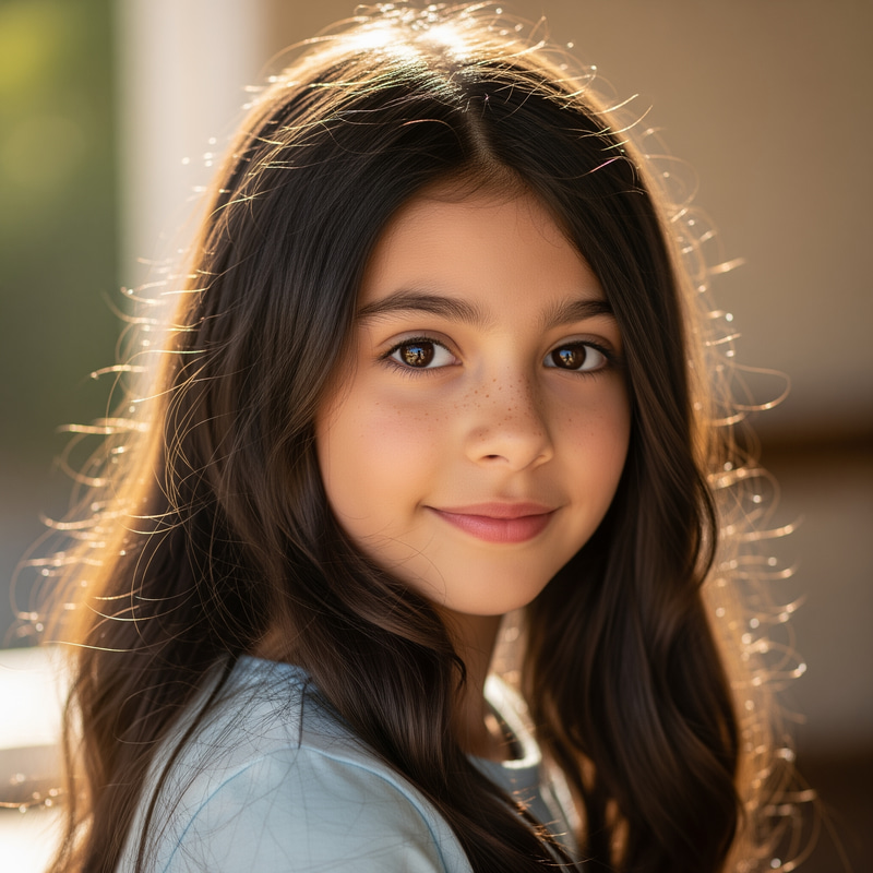 Beautiful Young Girl with Brown Eyes and Dark Hair