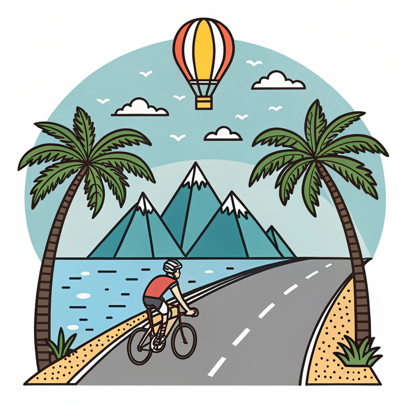 Scenic Mountain Road Cartoon Banner for Cyclists Scenic Mountain Road Cartoon Banner for Cyclists