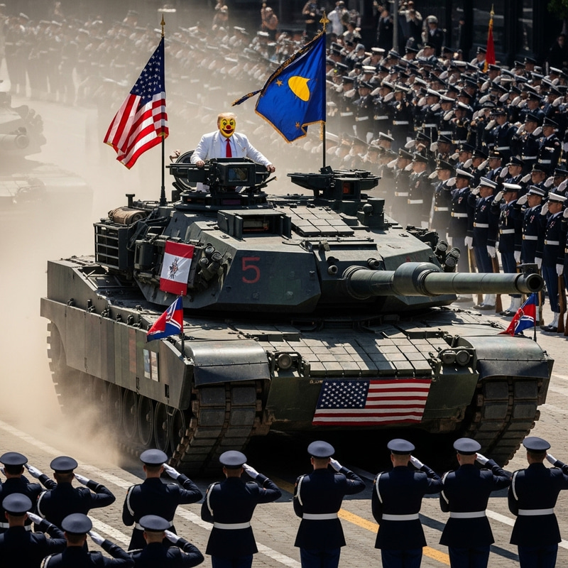 Trump as a Clown in a Military Tank Parade