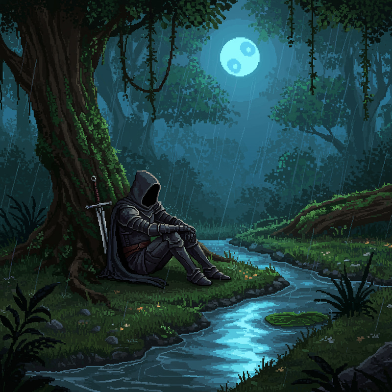 Mystical Hooded Warrior in Pixel Art Mystical Hooded Warrior in Pixel Art