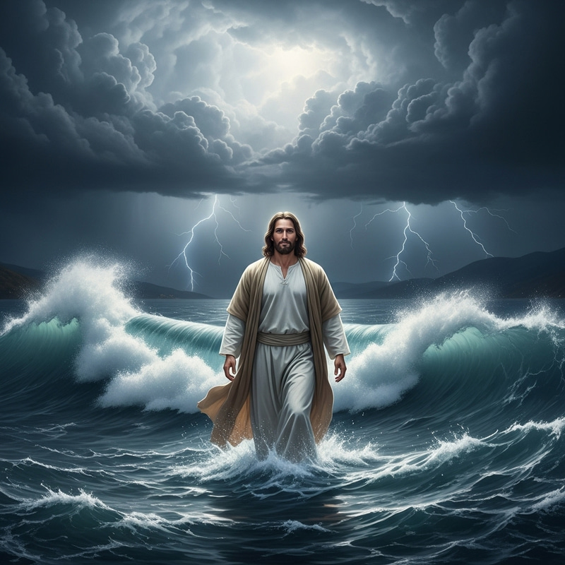 Jesus Walking on Water Amidst a Storm Jesus Walking on Water Amidst a Storm
