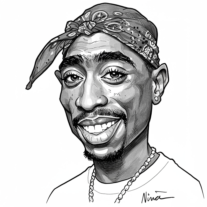 Exaggerated Caricature of 2 Pac by Al Hirschfeld Exaggerated Caricature of 2 Pac by Al Hirschfeld
