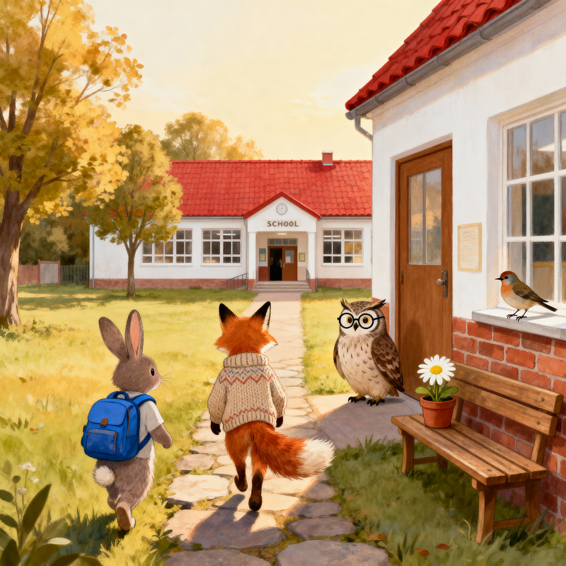 Charming School with Animals from the Back View Charming School with Animals from the Back View