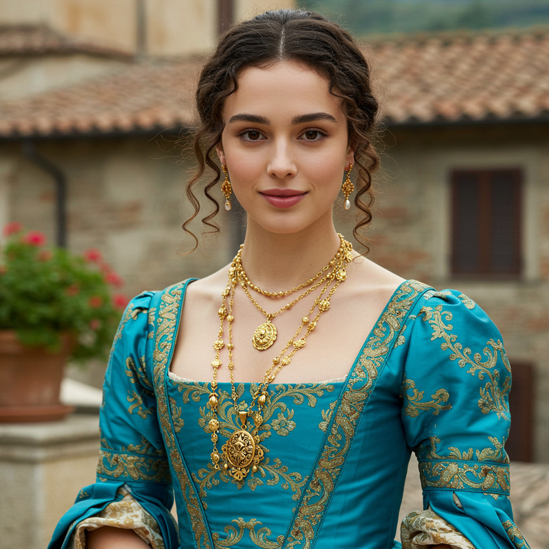 19th Century Italian Woman Portrait with Gold Jewelry 19th Century Italian Woman Portrait with Gold Jewelry