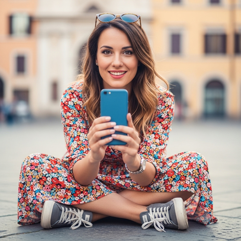 Charming Italian Woman Enjoying Her Smartphone