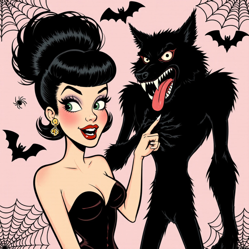 Retro Horror T-Shirt Design Featuring Betty Page & Beast Retro Horror T-Shirt Design Featuring Betty Page & Beast