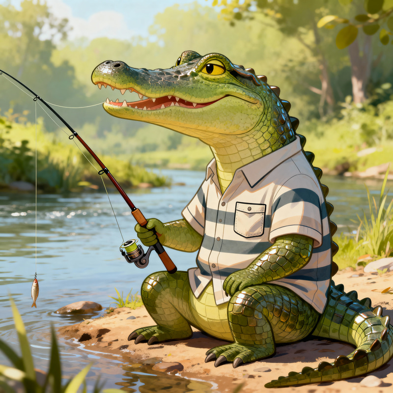 Crocodile in a Fishing Shirt