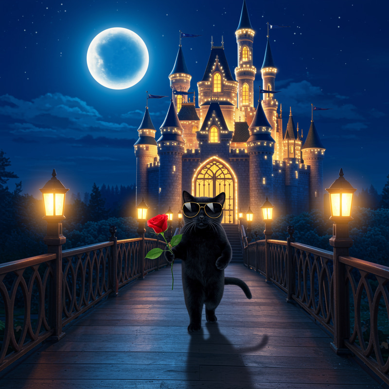 Confident Cat at the Fairy Tale Castle