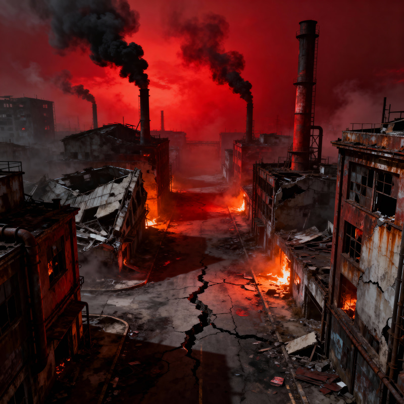 Dystopian City Ruins: Dark Apocalyptic View