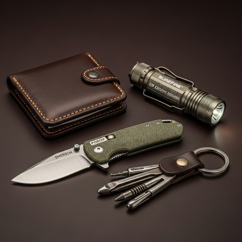 EDC Essentials: Leather Wallet & Gear Collection