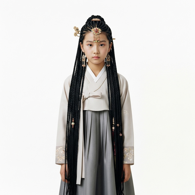 Elegant Korean Dress with Long Black Hair Elegant Korean Dress with Long Black Hair