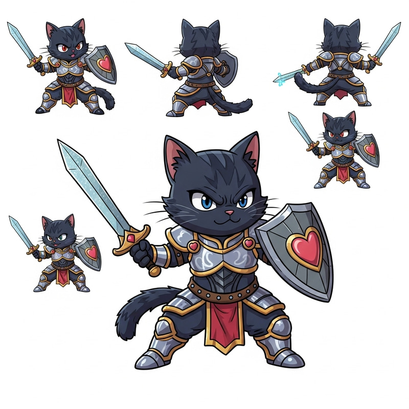 Cute Cartoon Cat Warrior Game Sprite Cute Cartoon Cat Warrior Game Sprite