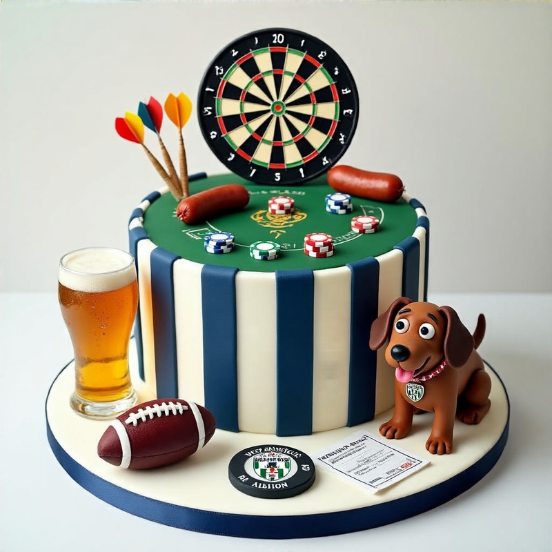 Navy Blue Striped Cake with Fun Decor Navy Blue Striped Cake with Fun Decor