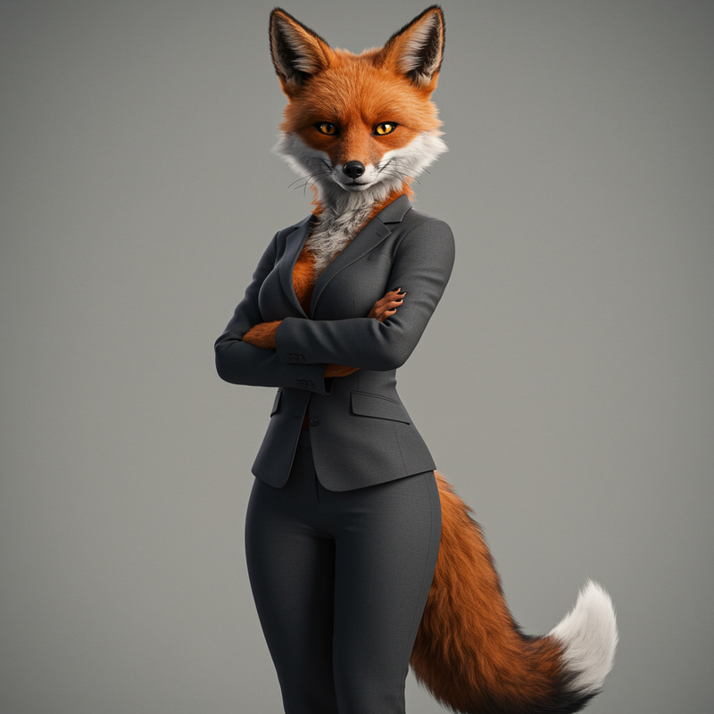 Red and Black Female Fox in Form-Fitting Suit Red and Black Female Fox in Form-Fitting Suit