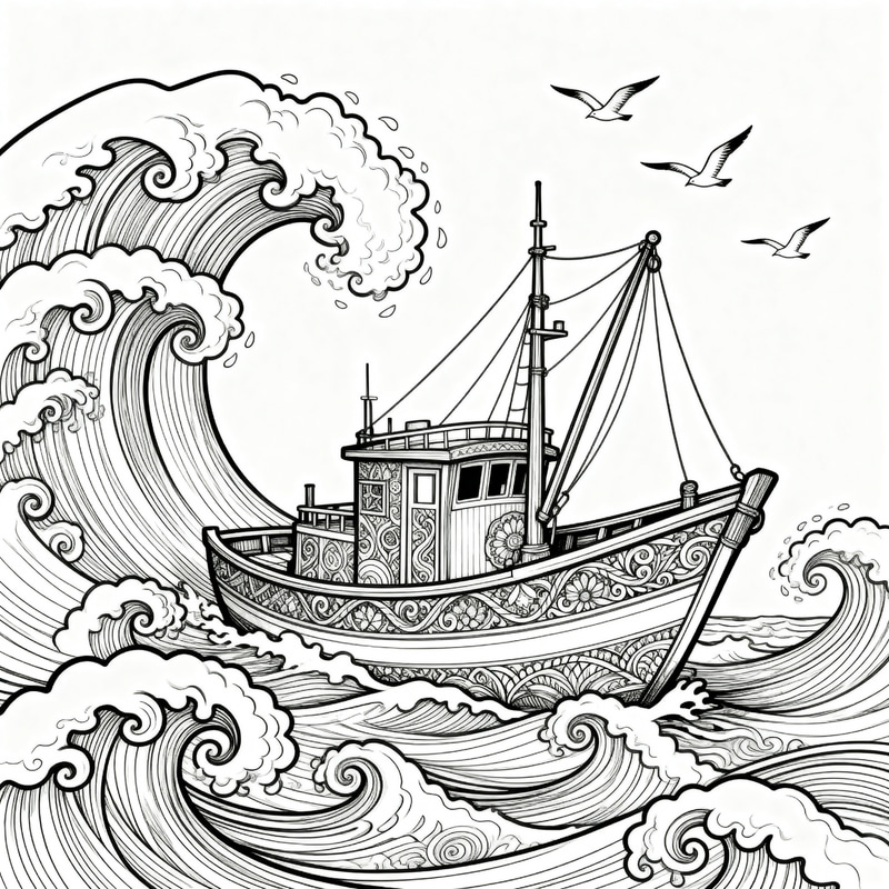 Traditional Fishing Boat Coloring Page