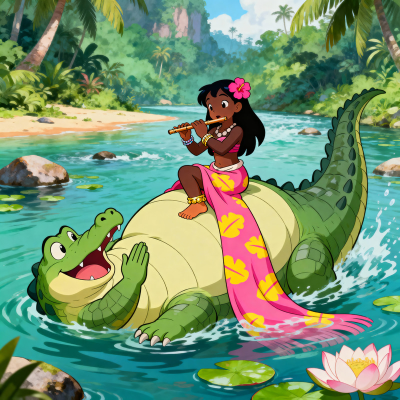 Friendly Crocodile and Islander Girl Adventure