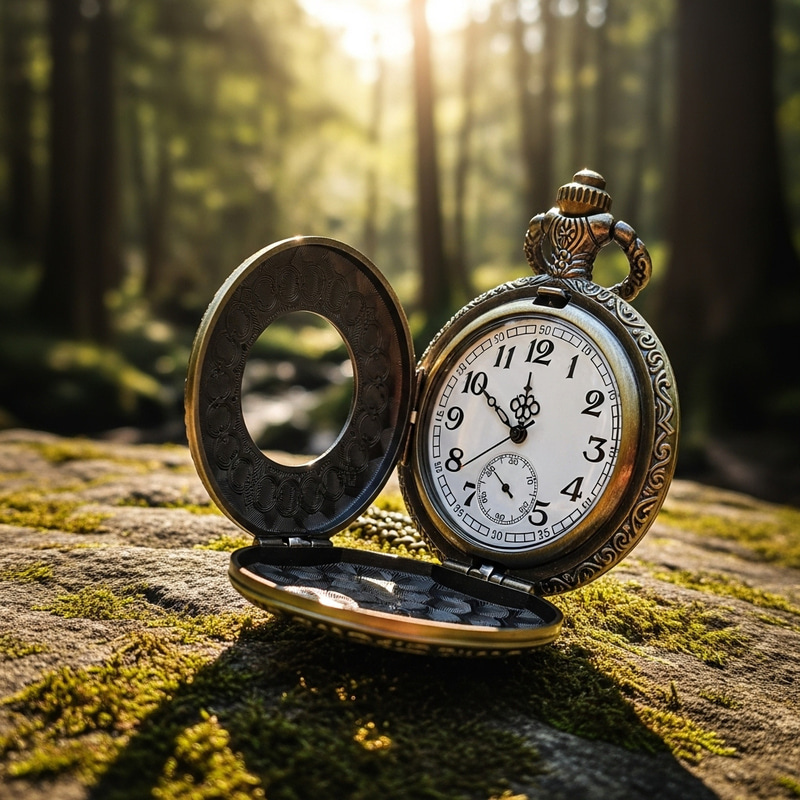Open Pocket Watch Against Nature Background