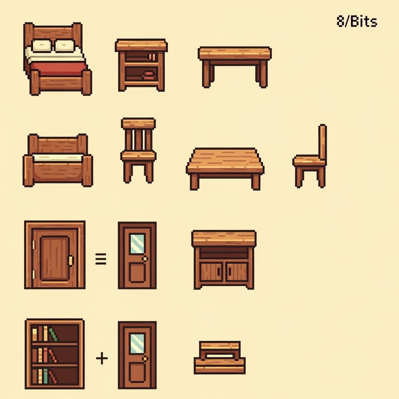 8-Bit Wooden Furniture Sprite Sheet 8-Bit Wooden Furniture Sprite Sheet