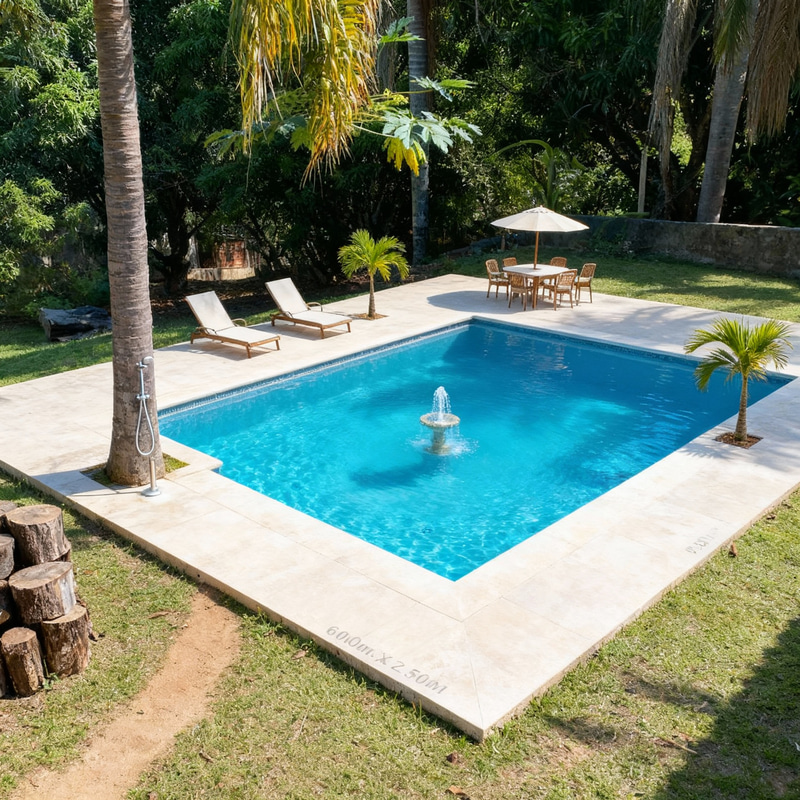 Beautiful Pool Design with Fountain and Lounge Area Beautiful Pool Design with Fountain and Lounge Area