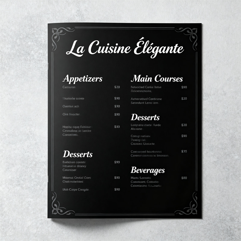 Elegant Restaurant Menu Design for Diverse Cuisine Elegant Restaurant Menu Design for Diverse Cuisine