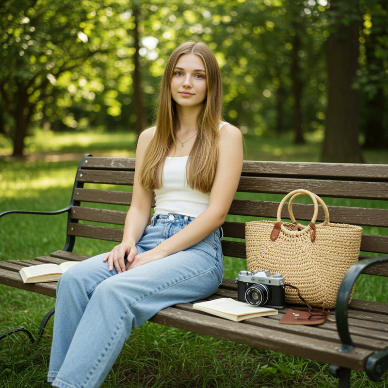 Casual Summer Vibes: Young Woman in Nature Casual Summer Vibes: Young Woman in Nature