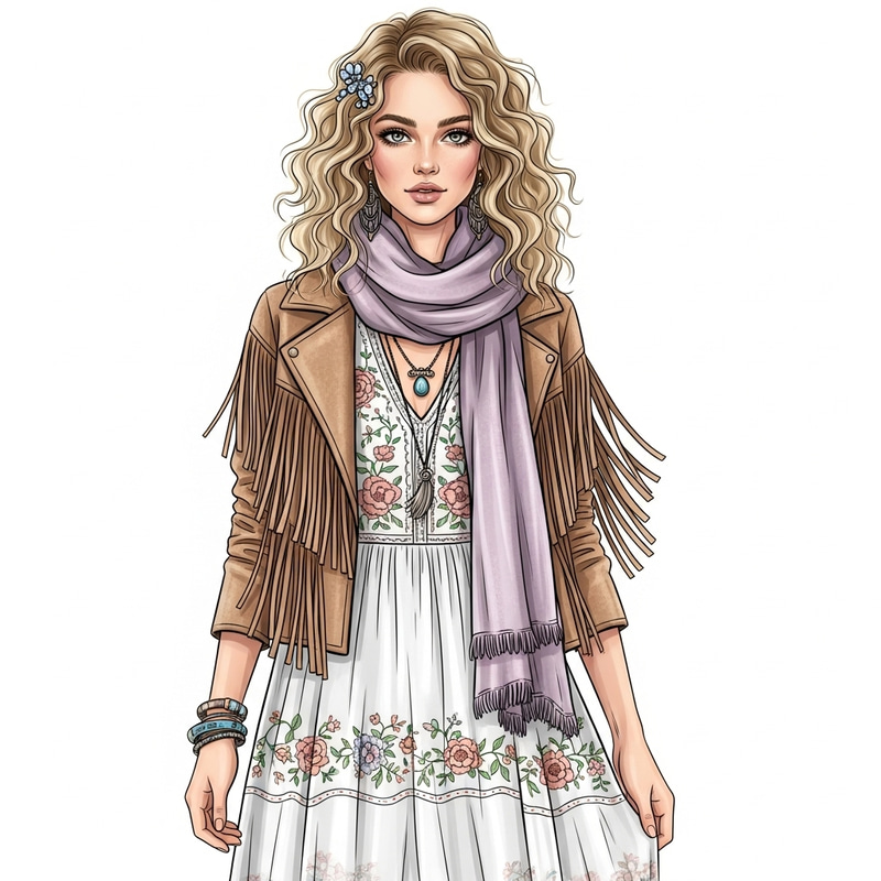 Boho Chic Style Woman Illustration Boho Chic Style Woman Illustration