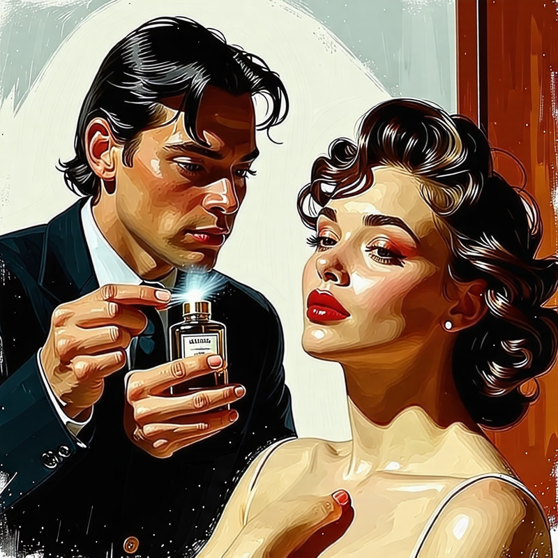 Female Robbed Spraying Perfume - Eyes Closed Female Robbed Spraying Perfume - Eyes Closed