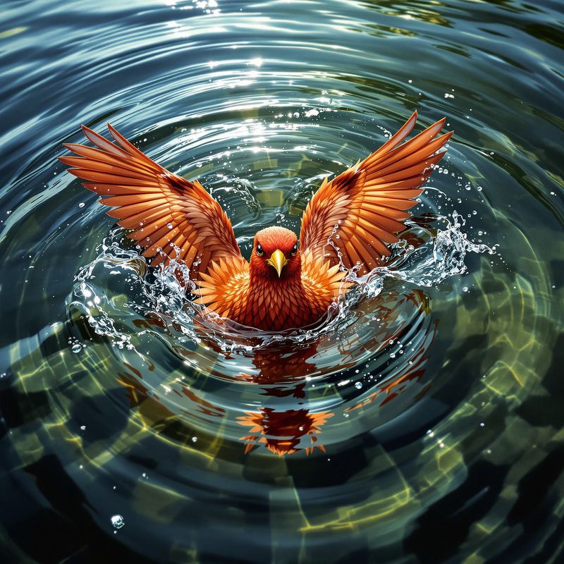 Aerial View of a Girl with Red-Brown Hair in Water Aerial View of a Girl with Red-Brown Hair in Water