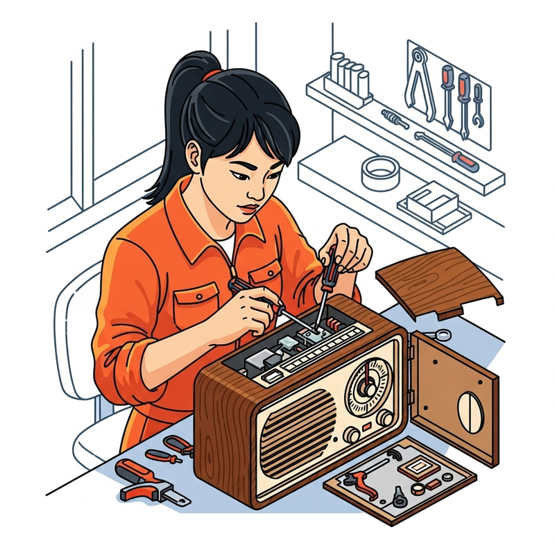 Woman Repairing an Appliance - Isometric Design Woman Repairing an Appliance - Isometric Design