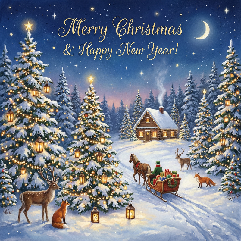 Joyful Christmas Card Design with Pine Trees Joyful Christmas Card Design with Pine Trees