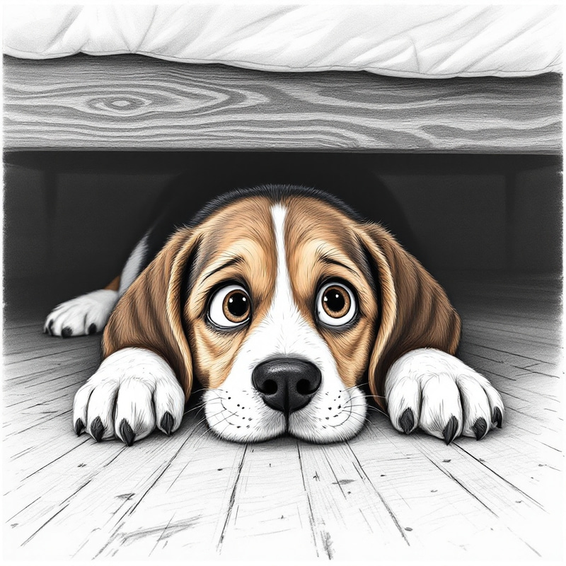 Pencil Drawing of a Pixar-style Beagle Under Bed Pencil Drawing of a Pixar-style Beagle Under Bed