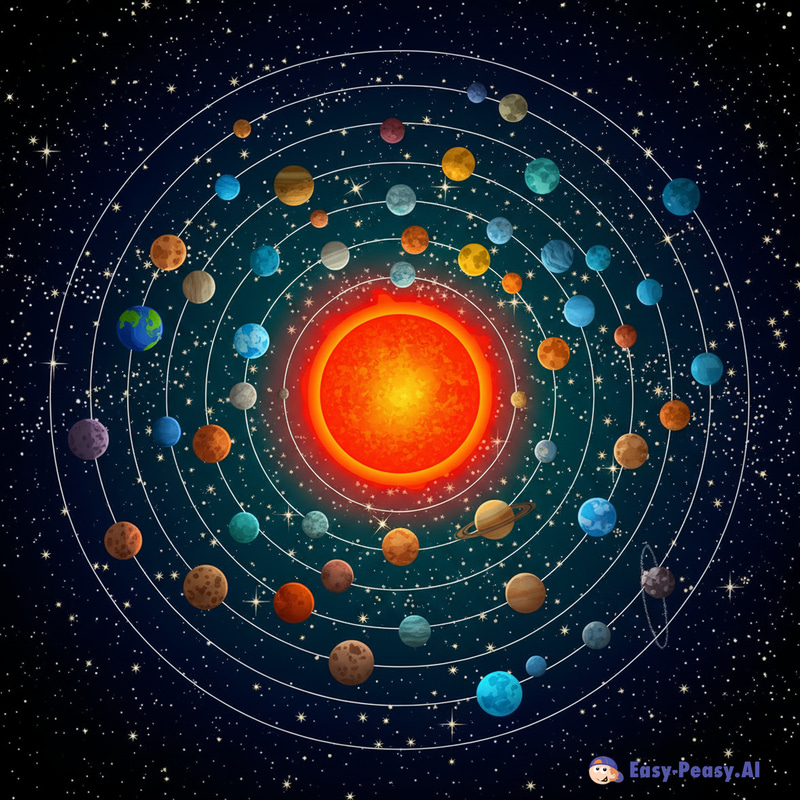 Vast Solar System with Red Sun and 50 Planets Vast Solar System with Red Sun and 50 Planets