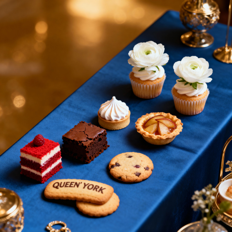 Elegant Blue Table with Delightful Mini Desserts Elegant Blue Table with Delightful Mini Desserts