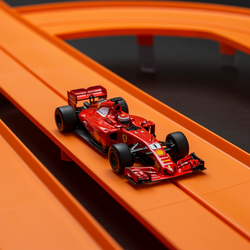 Ferrari F1 Car on Hot Wheels Track - Exciting View Ferrari F1 Car on Hot Wheels Track - Exciting View